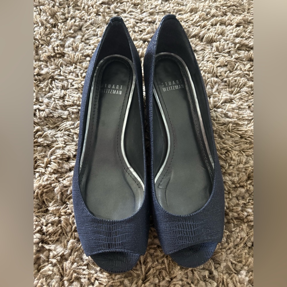 Stuart Weitzman Black Peep Toe Low Wedge - Size 7.5